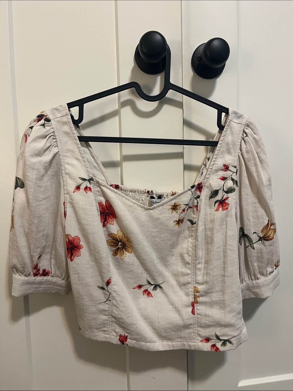 Reitmans Cream Floral Puff Sleeve Square Neck Blouse
